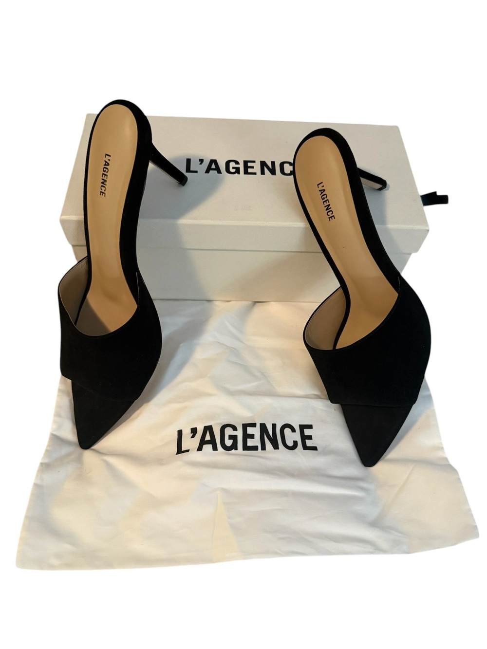 NIB L'AGENCE Lolita V Heeled Sandals in Black Suede Size 9 - Picture 7 of 7